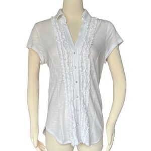 INC International Concepts White Ruffle Front Blouse With Rhinestone Buttons NWT
